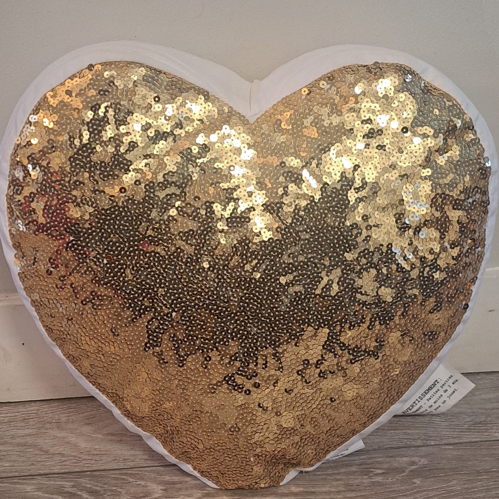 Brand New Mainstay Gold Sequin Heart Pillow